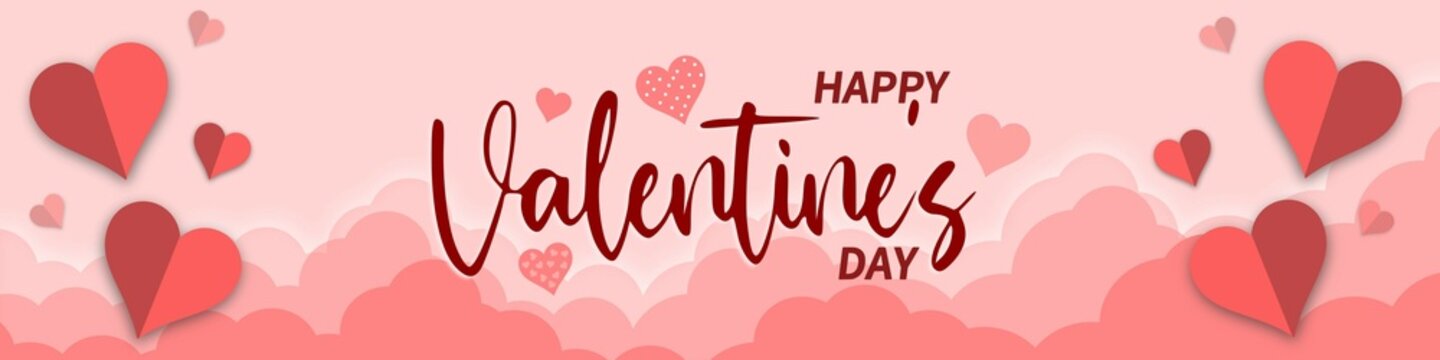 Happy Valentines Day background with clouds and hearts. PNG image