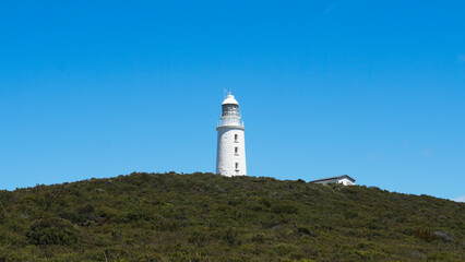 Fototapeta na wymiar Lighthouse into the Forest in Tasmania Australia
