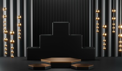 3D rendering of blank product background for cream cosmetics Modern black podium background