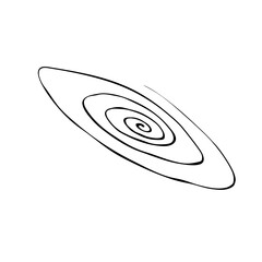 Vector flat spiral disk in doodle style. Abstract Galaxy icon. Outer space simple hand drawn symbol isolated on white background. Pictogram, icon, clip art on theme of astronomy, cosmos