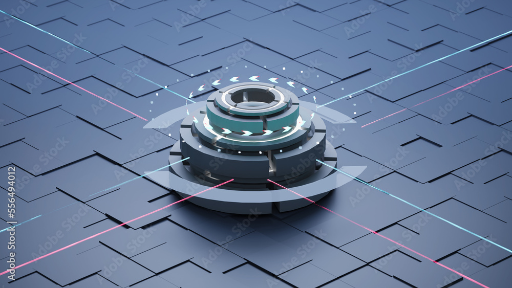 Poster sci-fi technology robotic quantum computing processor concept for business technology, engineering a