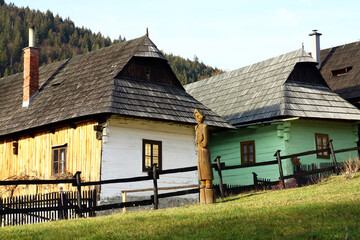 Fototapeta na wymiar Vlkolínec in winter without snow, Slovakia.