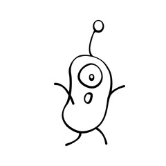 Vector outline cute funny alien in Doodle style. Simple illustration, clip art on the theme of UFO, space, kids design