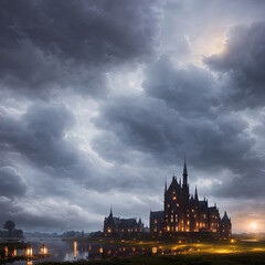 Fototapeta na wymiar Fantasy academy. Gothic building. Great for urban fantasy, vampire and other stories. 