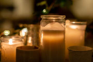 Candles and fairy lights, with a shallow depth of field
