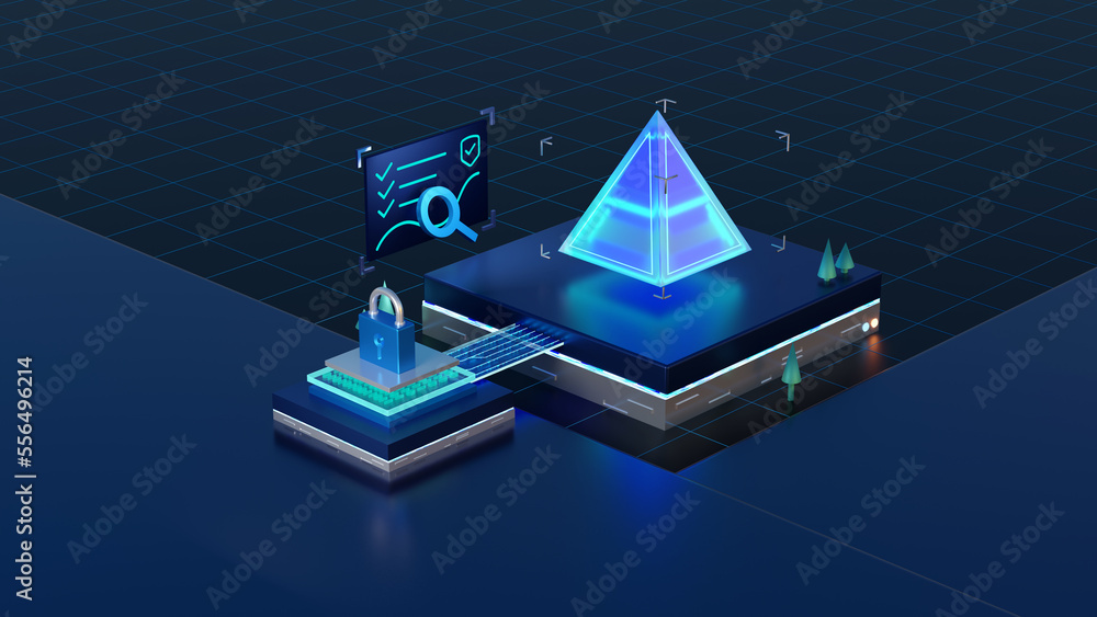 Poster data protection cyber security privacy business internet technology concept. 3d rendering