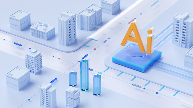 Digital smart city and abstract crystal glass connection, big data connection technology concept . 3d rendering