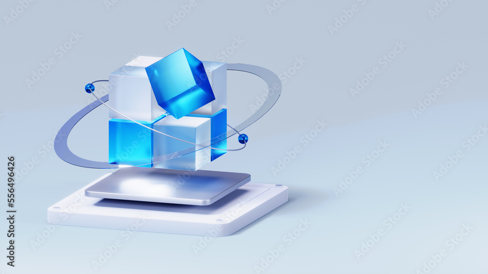 Fototapete 3d blue cube abstract technology innovation future digital background. 3d rendering.