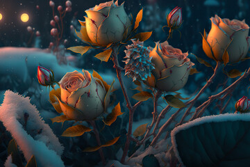 Obraz na płótnie Canvas Beautiful frozen roses, abstract