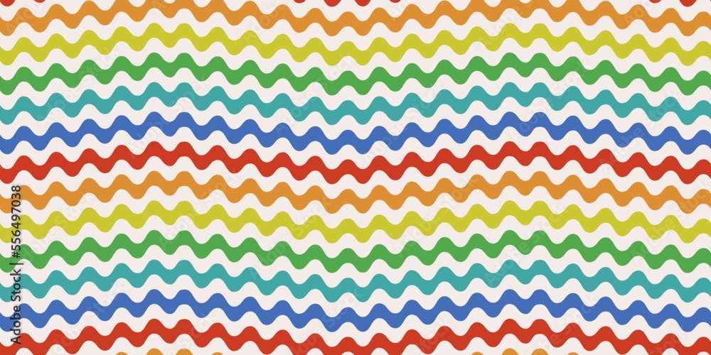 Poster Seamless pattern with wavy stripes in a rainbow color palette. For prints and packaging, textiles and stylish illustrations, wallpapers and interiors.