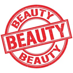 BEAUTY text written on red stamp sign