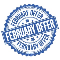 Obraz premium FEBRUARY OFFER text on blue round stamp sign