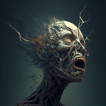 Concept Art Zombie with Branches Growing out of It made with Generative AI