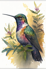 hummingbird on a branch , watercolor painting ,  
 generative AI