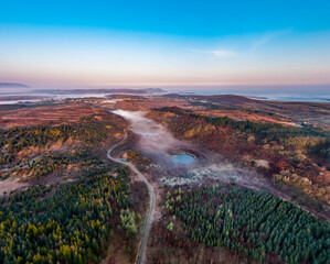 Aerial view of Bonny Glen in County Donegal with fog - Ireland