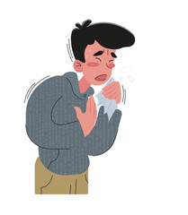 Vector illustration, a man coughs into a handkerchief. Poster, advertisement, booklet.