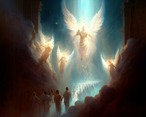 people and angels in heaven