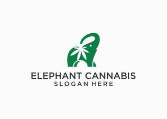 elephant with cannabis logo design vector illustration template