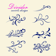 Hand drawn calligraphic royal swirls. Vector isolated decor separators. Classic wedding invitation lines. Decorative design elements for menu, certificate