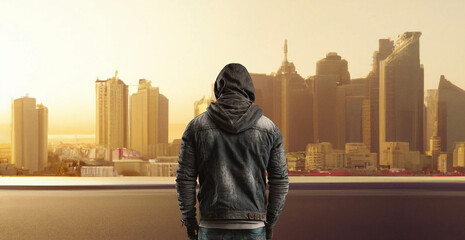 empty road, big house city background, sunrise