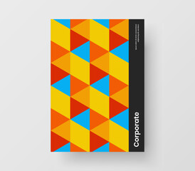 Simple corporate brochure A4 vector design concept. Multicolored geometric tiles booklet layout.