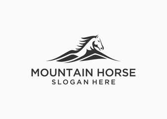 mountain with horse logo design vector illustration template