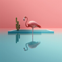 Illustration of a flamingo in the swimming pool