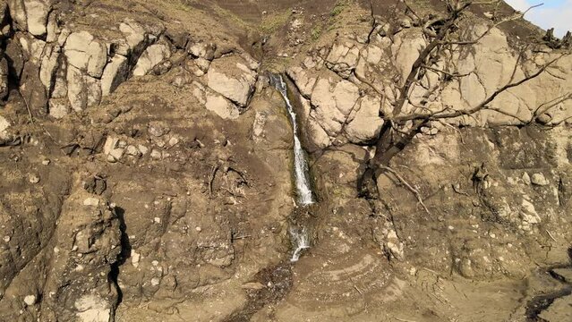 aerial waterfall in arid land