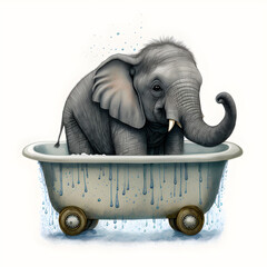 Cute litte elephant in a bathtub