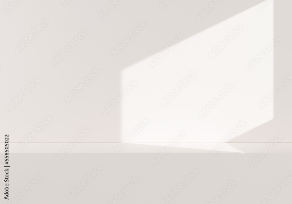 Poster front view of empty shelf or counter on white wall background with natural light of window. display 