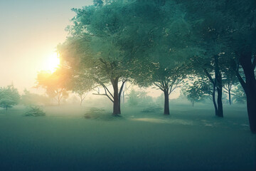 Fototapeta na wymiar Misty Morning in the Countryside