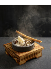 Fish Maw Superior Thick Soup with Mushroom served dish isolated on background top view food