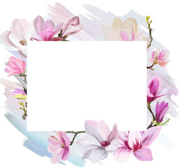 Floral frame with magnolia flowers