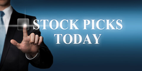 stock picks today- finger pressing virtual touchscreen button