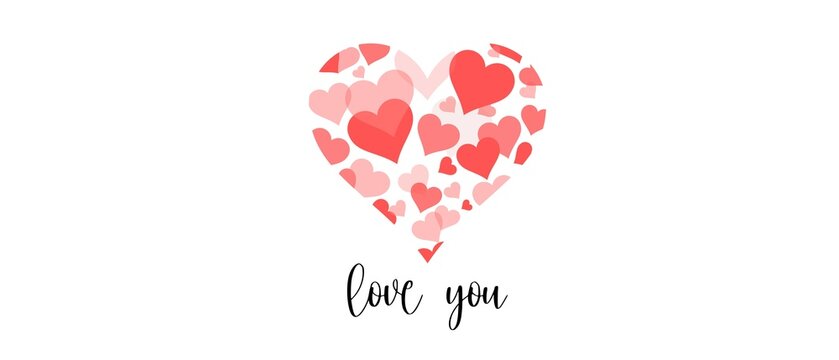 LOVE YOU letter and hearts in heart shape. Valentine's day concept. PNG image