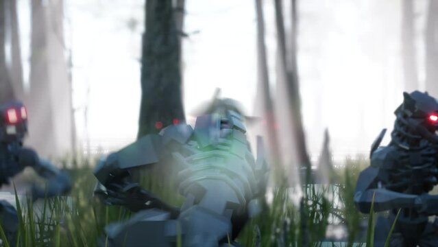 Robot Werewolves Attack and Howl Misty Forest 3D Animations Rendering CGI 4K