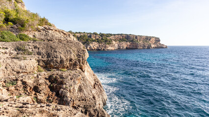 Coves, beaches and cliffs on the island of Majorca, Spain, Europe. Palma de Mallorca in the Mediterranean Sea.