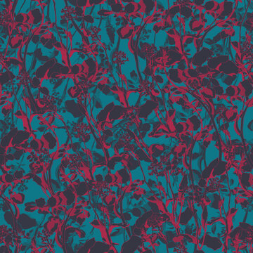 Flower margenta pattern in hand drawn style on colorful background. Trendy abstract seamless pattern.