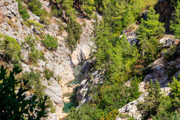 View of a mountain river in Goynuk canyon in Antalya province, Turkey. View from above