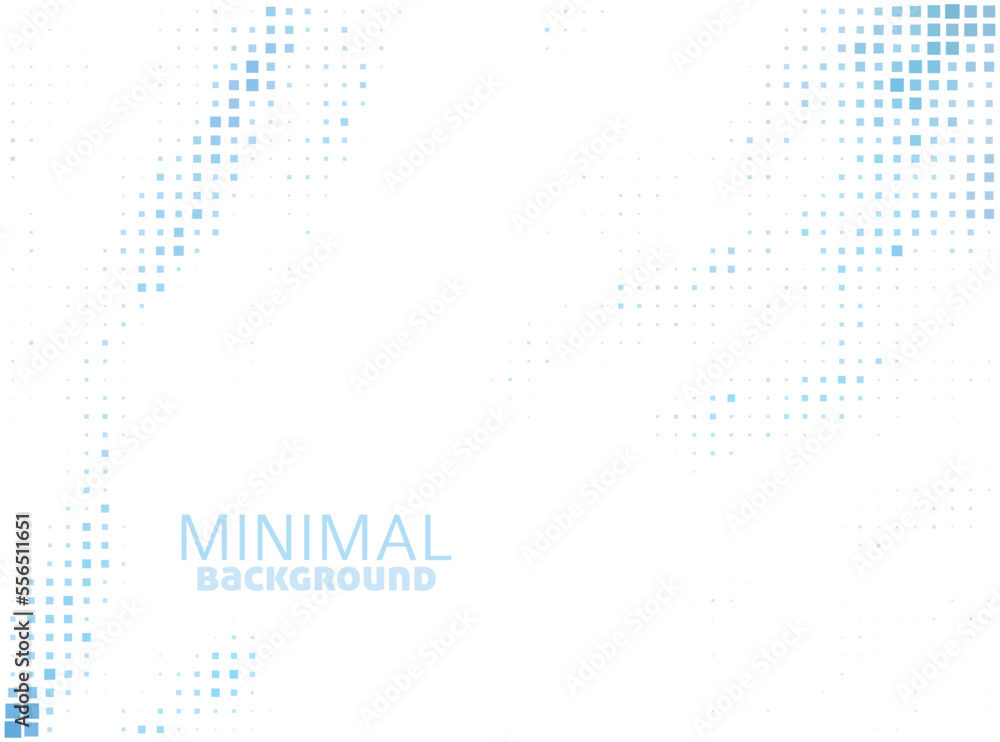 Poster Minimal white background with small blue squares. Simple vector graphics