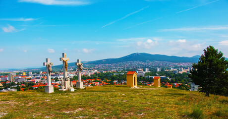 Calvary in Nitra city with Zobor hill, Slovak republic. Religious place. Cultural heritage.