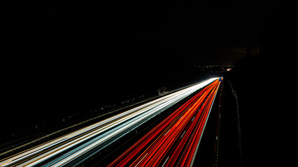 Fototapeta na wymiar Autobahn A2 Langzeitbelichtung in der Nacht.