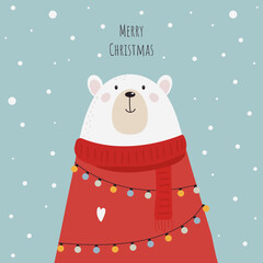 Winter forest animals, Merry Christmas greeting cards, posters with cute bear