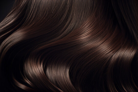 Beautiful shiny dark brown hair texture closeup. Generative AI