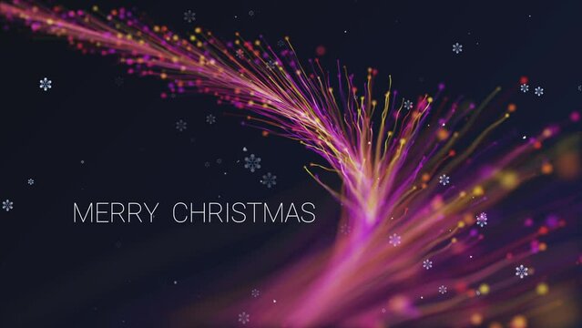 Estallido de color y felicitaci&oacute;n de navidad con copos de nieve e idioma ingles