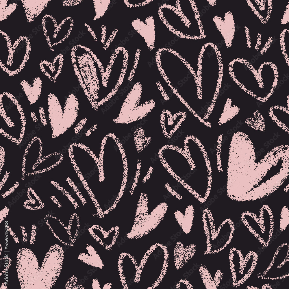 Poster seamless pattern with hand drawn various heart shapes. vector romantic minimalistic repeatable backg