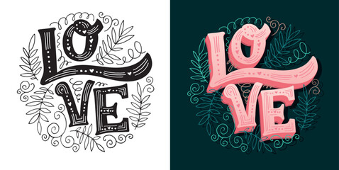 Love you lettering art. Valentine's Day postcard. Be mine.