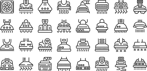 Kitchen hood icons set outline vector. Chimney hood. Vent steel