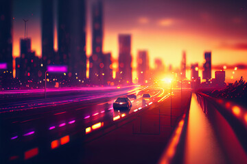 Fototapeta premium Fantasy futuristic city, ai illustration