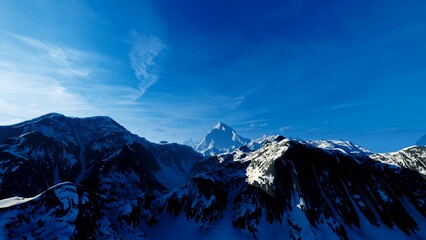 Mountain peak and snowy pass
